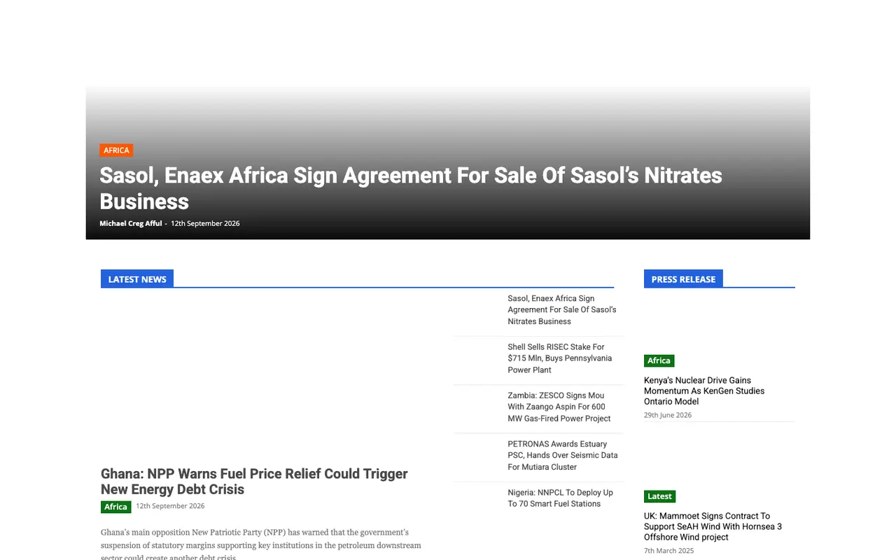 Energy News Africa on desktop